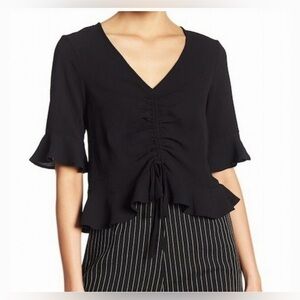Elodie Black Ruffled Tie Front Blouse